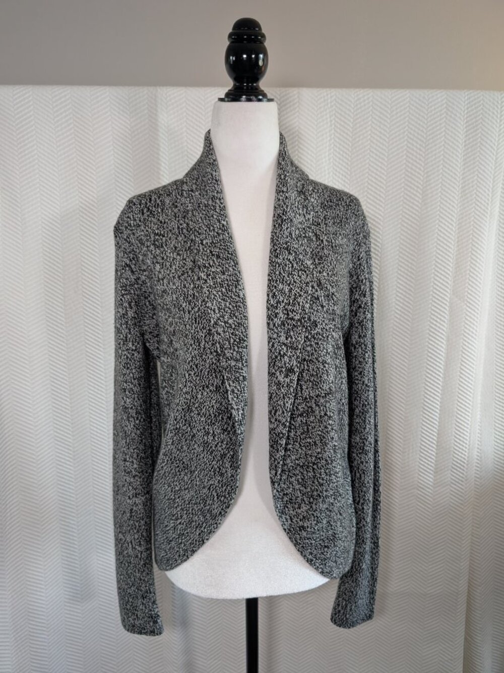 H&M Open Front Cardigan Marled Black White Knit Collar Office Fall Medium